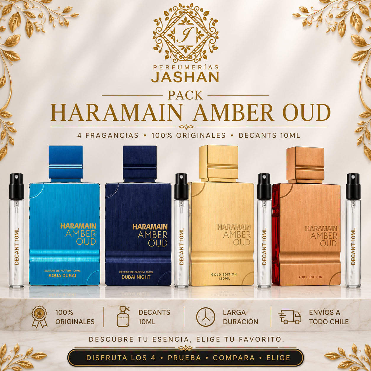 DECANT - PACK HARAMAIN10ml c/u - AQUADUBAI +DUBAI NIGTH +GOLD EDITION+ RUBY