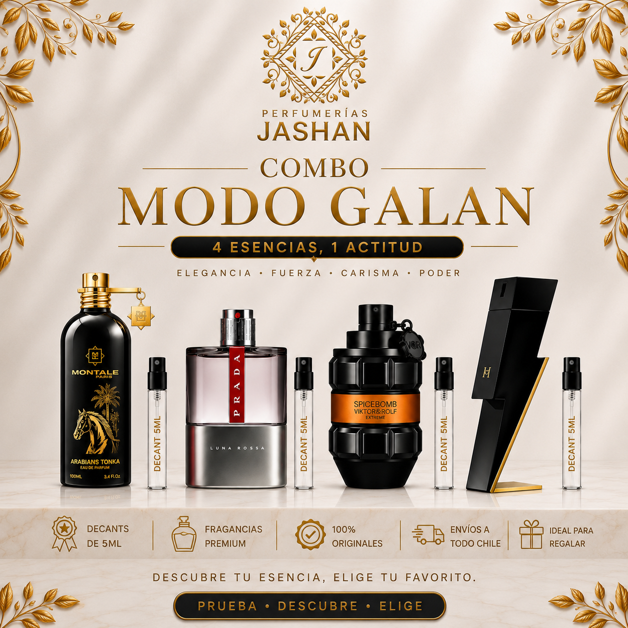 DECANT- COMBO MODO GALAN 5 ML ARABIAN TONKA MONTALE+ LUNA ROSSA PRADA EDT +SPICE BOMB EDP+ BAD BOY EDT