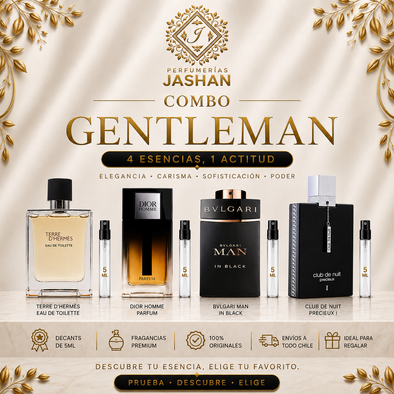 DECANT- COMBO GENTLEMAN 5 ML C/U TERRE D HERMES EDT +DIOR HOMME PARFUM+ BVLGARI MAN IN BLACK EDP+ PRECIEUX I EDPEDP