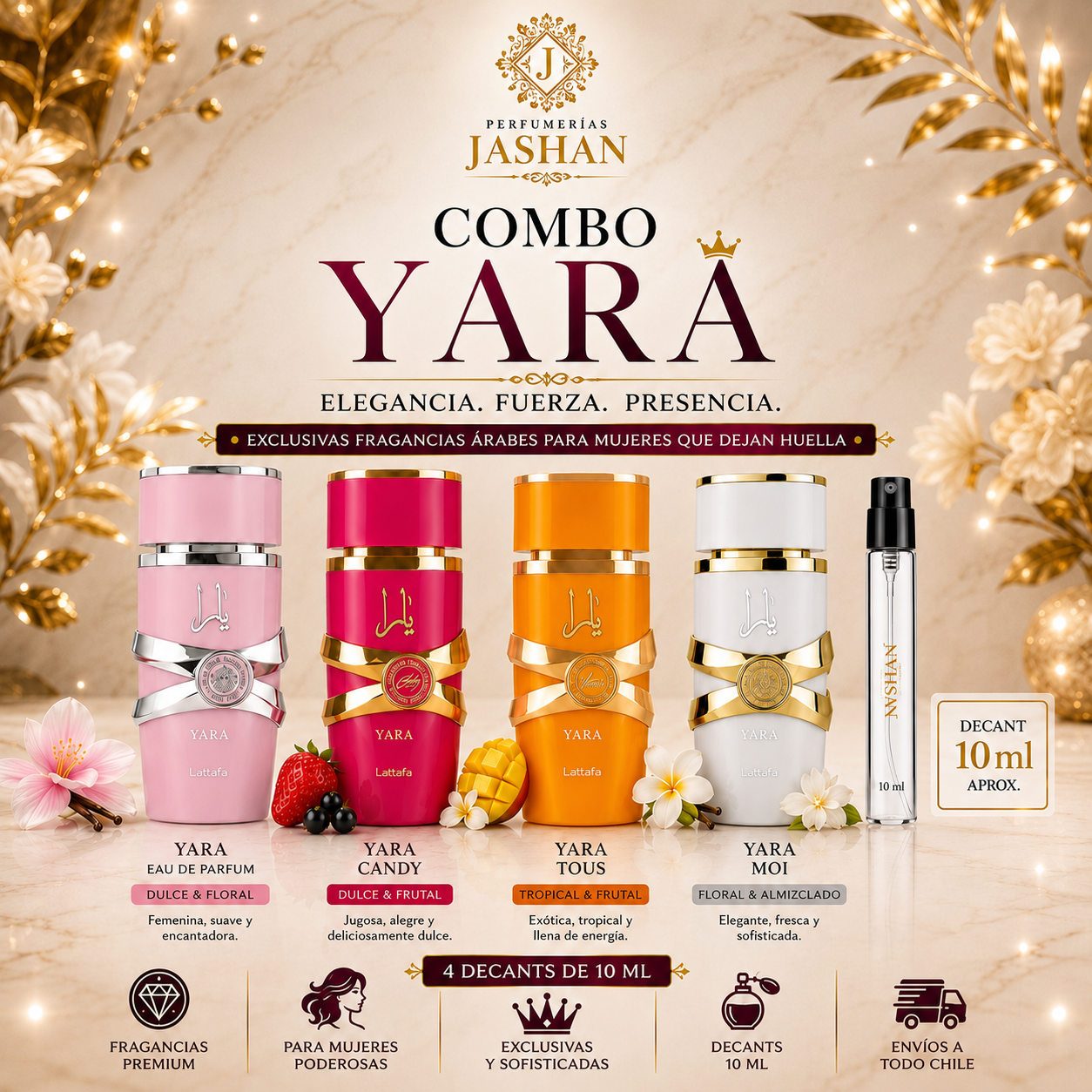DECANT - PACK YARA 10ml c/u - YARA ROSA +YARA CANDY + YARA TOUS + YARA MOI