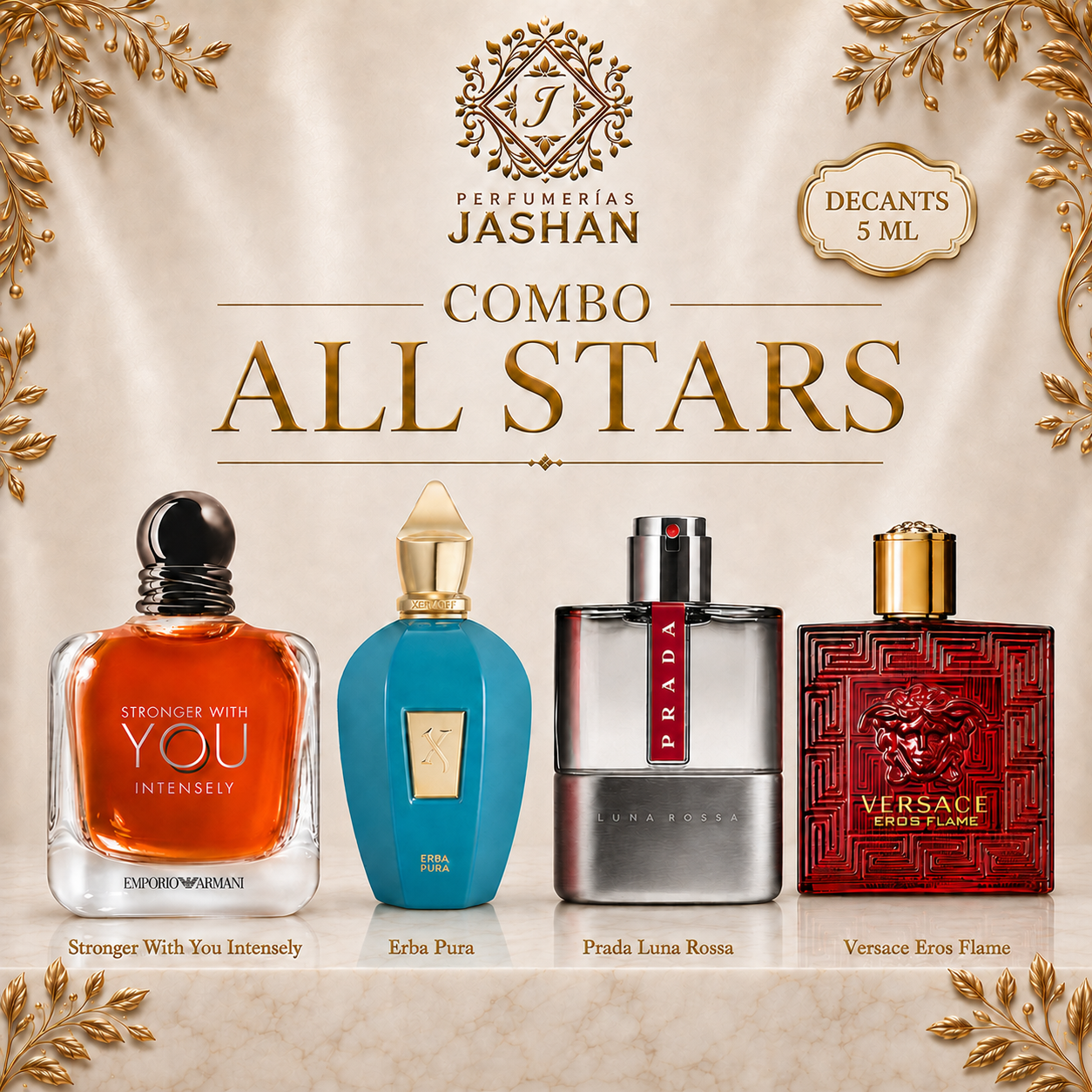 DECANT - COMBO ALL STARS C/U STRONGER INTENSELY EDP + ERBA PURA EDP+ LUNA ROSA EDT+ VERSACE EROS FLAME EDP