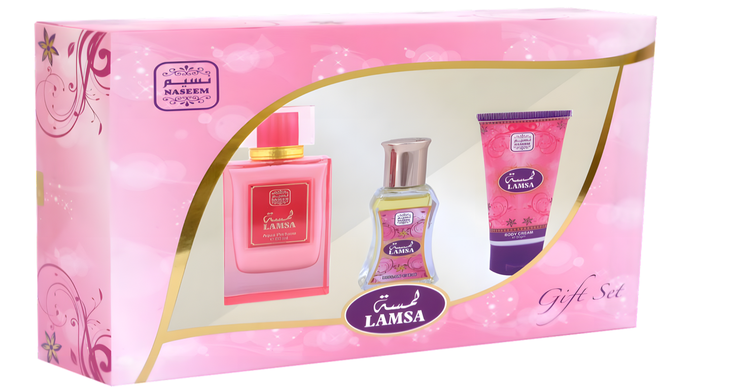Set de Regalo, LAMSA, Nassem, Perfume + Aceite Rollón + Crema Corporal