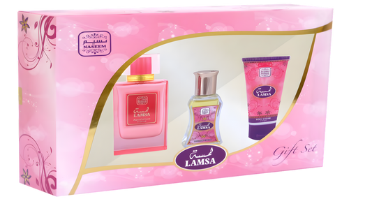 Set de Regalo, LAMSA, Nassem, Perfume + Aceite Rollón + Crema Corporal