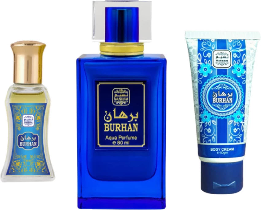 Burhan estuche perfume sin alcohol + extracto de perfume + locion NASEEM