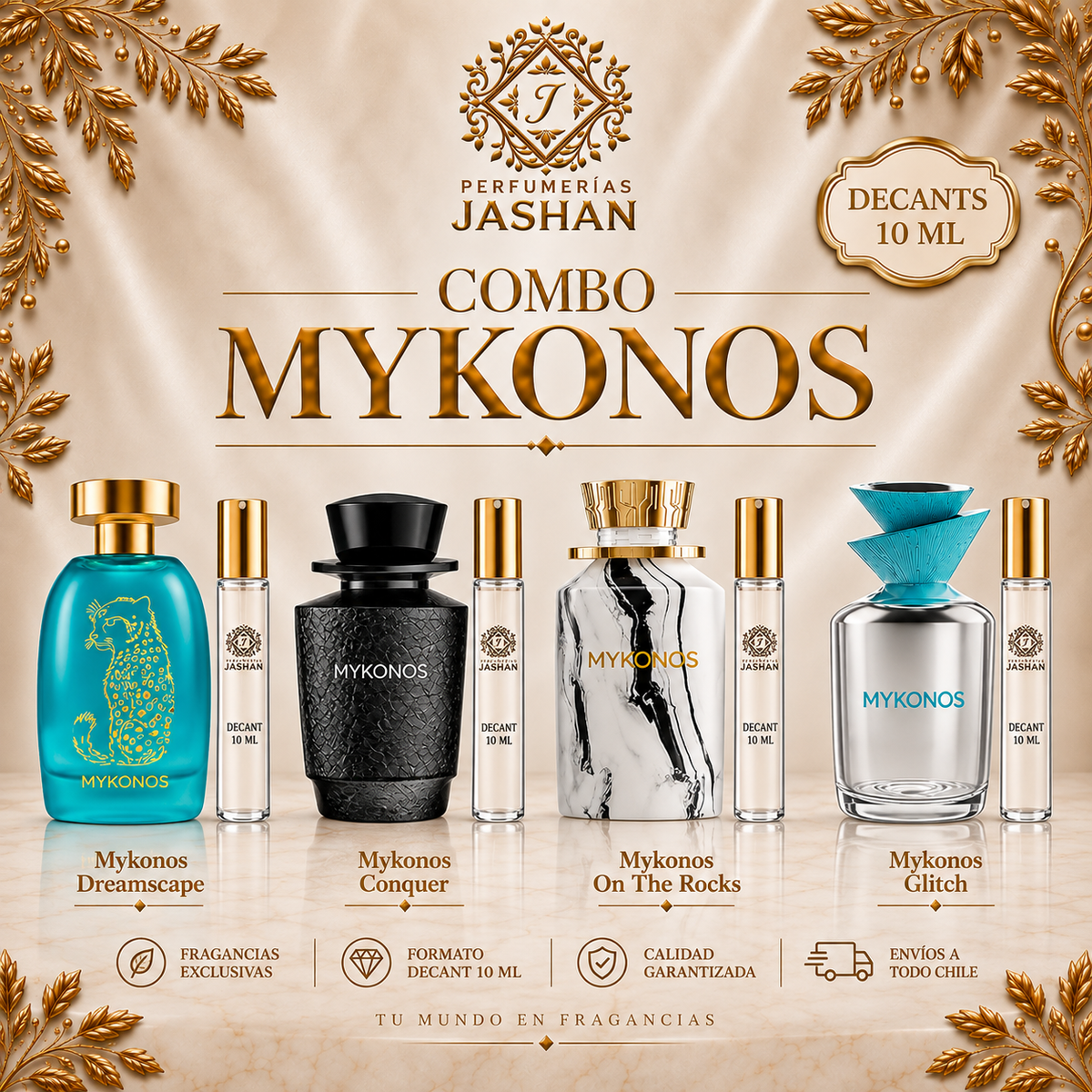 DECANT - COMBO MYKONOS C/U  DREAMSCAPE EXTRACTO + CONQUER  EXTRACTO + ON THE ROCK EXTRACTO + GLITCH MYKONOS