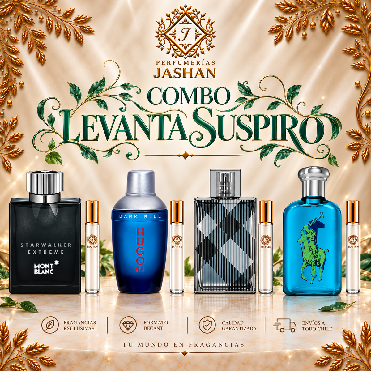 DECANT - LEVANTA SUSPIRO  C/U + MONTBLANC EXTREME + BOSS DARK BLUE +BURBERRY BRIT FOR MEN + RALPH LAUREN PONY 1