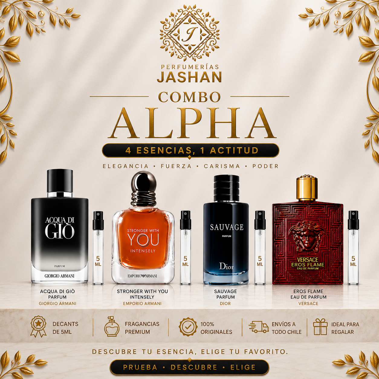 DECANT- COMBO ALPHA 5 ML C/U  ACQUA GIO PARFUM +STRONGER INTENSELY EDP  + SAUVAGE PARFUM + EROS FLAME EDP