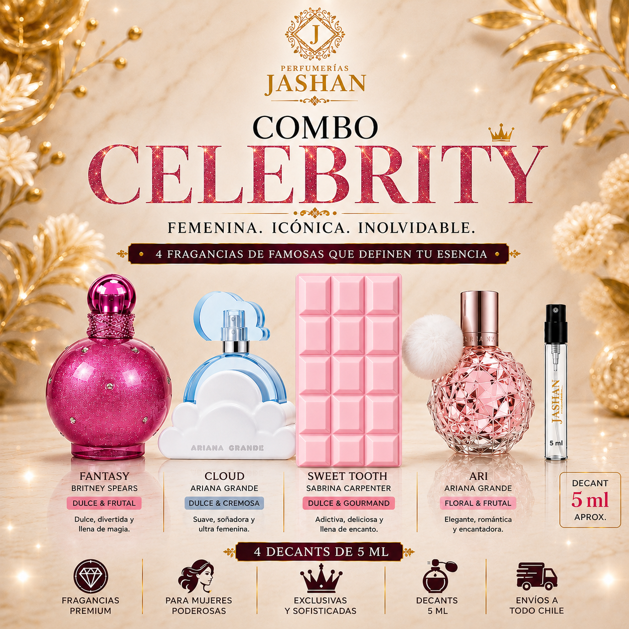DECANT - COMBO CELEBRITY c/u -FANTASY BRITNEY EDT + CLOUD ARIANA EDP +SWEET TOOTH SABRINA EDP+ARI ARIANA EDP