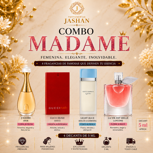 DECANT - COMBO MADAME C/U  JADORE DIOR EDP + GUCCI RUSH EDP +LIGHT BLUE EDP+ LA VIE EST BELLE EDP