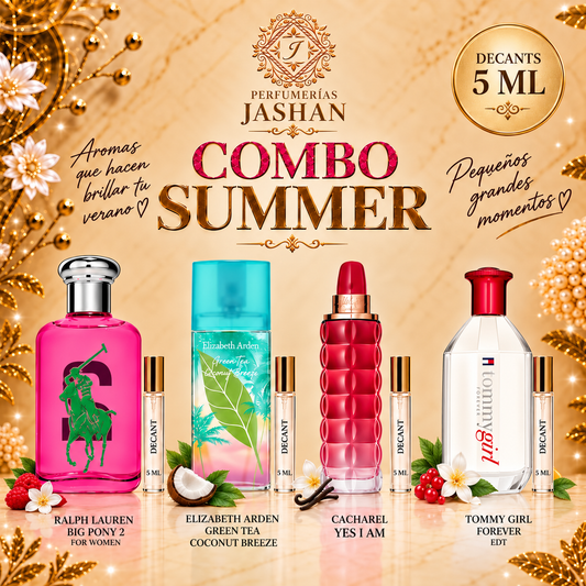 DECANT - COMBO SUMMER  C/U  RALPH LAUREN PONY 2+GREEN TEA COCONUT BREEZE + YES I AM CACHAREL + TOMMY FOREVER EDT