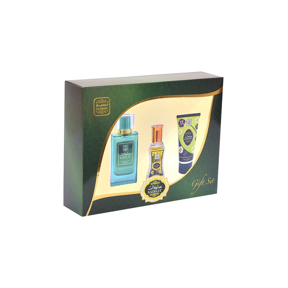 Set de Regalo, SADAAT, Nassem, Perfume + Aceite Rollón + Crema Corporal